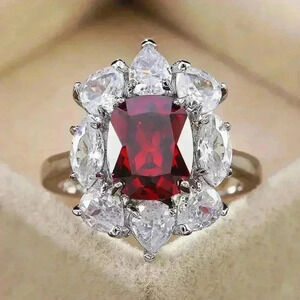 💝Red Oval Ruby Bright Romantic CZ Ring for Women, GPMB1439